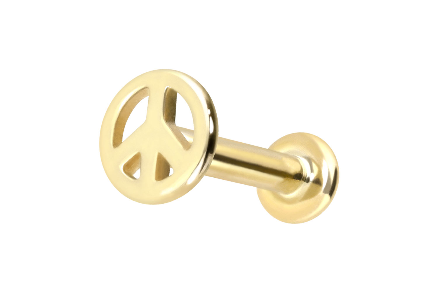 14 Karat Gold Labret Piercing mit Innengewinde PEACE-ZEICHEN